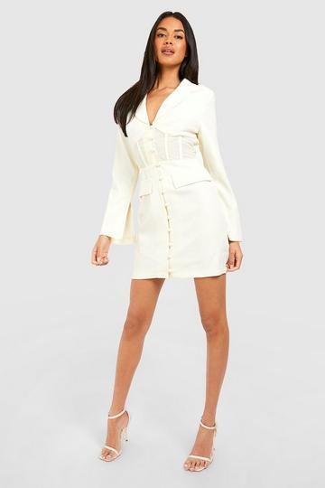 Cream White Corset Detail Tailored Blazer Dress