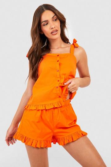 Cotton Tie Shoulder Cami & Short Pj Set orange
