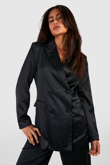 Black Satin Double Breasted Tailored Blazer