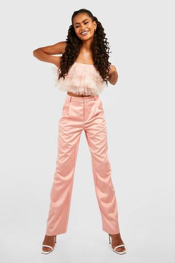 Satin Wide Leg Tailored Trousers nude