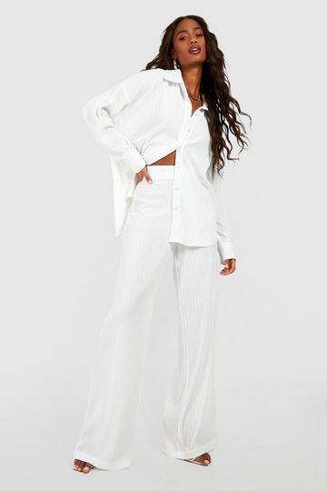 Crinkle Relaxed Fit Wide Leg Pants ivory