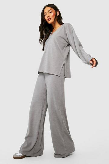 Ribbed Wide Leg Trousers dove