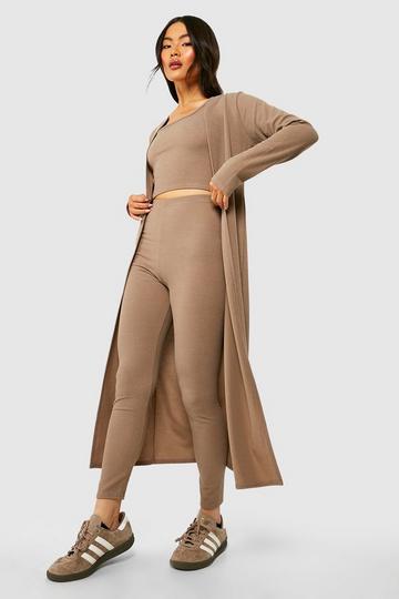 Ribbed High Waisted Leggings taupe