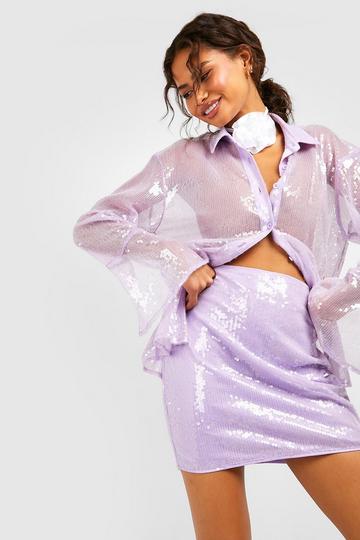 Pastel Sequin Sheer Deep Cuff Shirt lilac