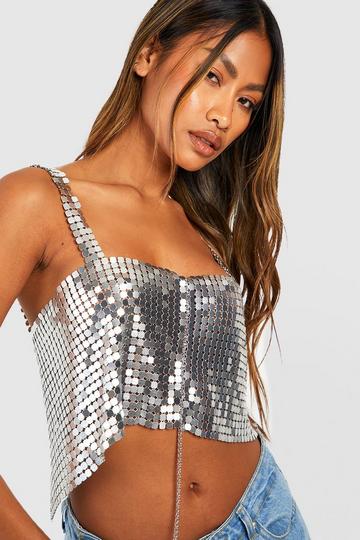 Silver Chainmail Square Neck Cropped Top