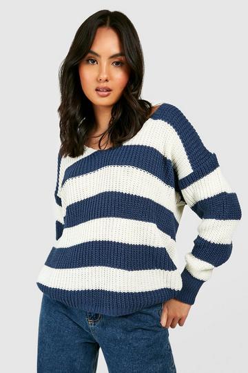 Slouchy Stripe Sweater navy