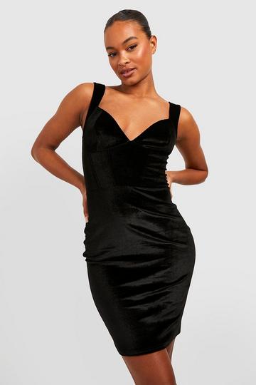 Black Tall Velvet Corset Wrap Mini Dress