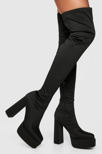 Black Thigh High Stretch Platform Boots