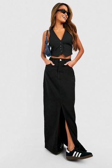 Denim Split Front Maxi Skirt black