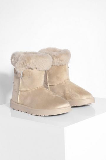 Fur Trim Buckle Detail Mini Cosy Boots cream