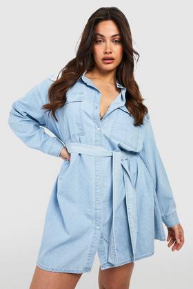 Plus Denim Tiered Smock Dress