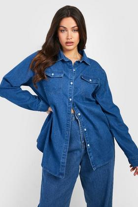 boohoo Maternity Flannel Ruched Sleeve Denim Shirt Jacket - ShopStyle