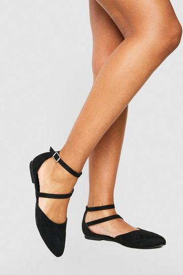 Wide Fit Asymmetrical Strap Pointed Flats black