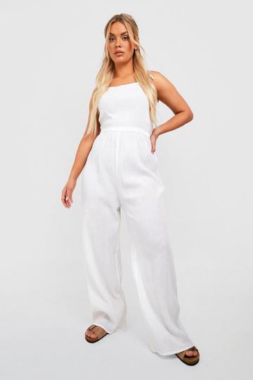 Plus Cheesecloth Beach Jumpsuit white