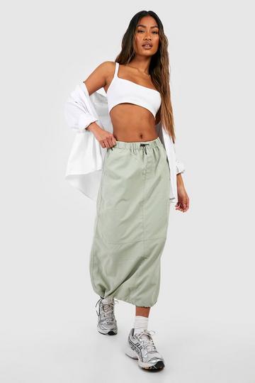 Sage Green Parachute Drawcord Toggle Detail Midaxi Skirt