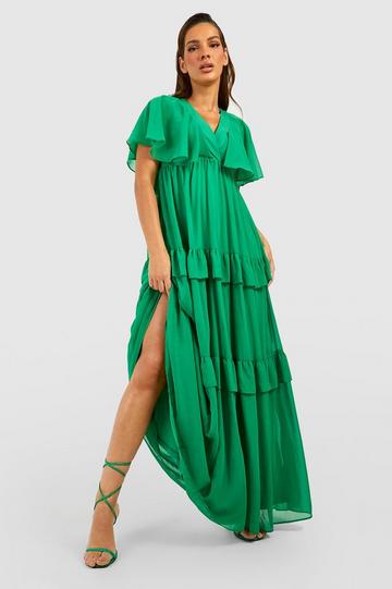 Green Chiffon Angel Sleeve Maxi Dress