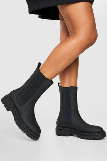 Rubber Calf High Chunky Sole Chelsea Boots black