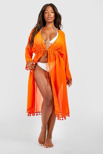 Plus Tassel Hem Beach Kimono orange