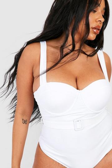 White Plus Belted Underwired Tummy Control Swimsuit
