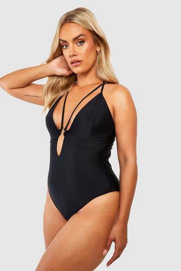 Plus Keyhole Strapping Tummy Control Swimsuit