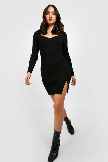 Black Ribbed Knit Mini Dress