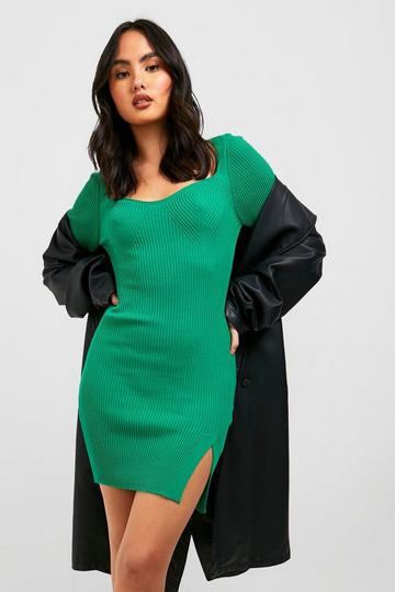Green Ribbed Knit Mini Dress