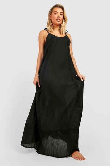 Black Embroidered Cheesecloth Maxi Beach Dress