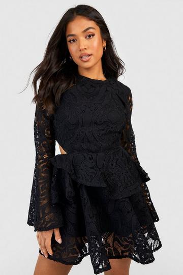 Petite Premium Lace Flare Sleeve Mini Dress black