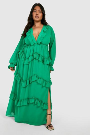 Plus Frill Plunge Ruffle Maxi Dress bright green