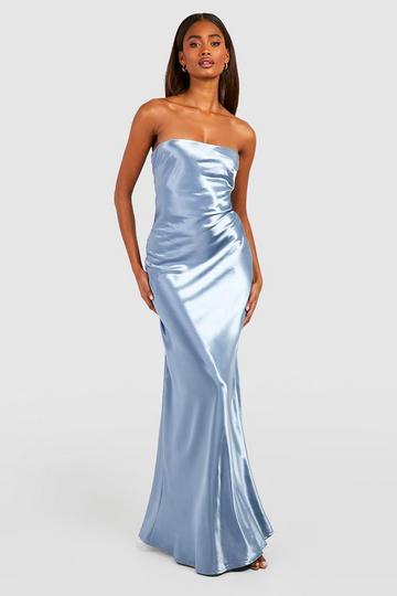 Bridesmaid Satin Bandeau Maxi Dress blue