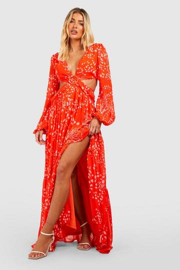 Printed Cut Out Maxi Dress orange