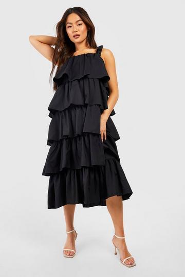 Black Ruffle Tiered Midi Dress