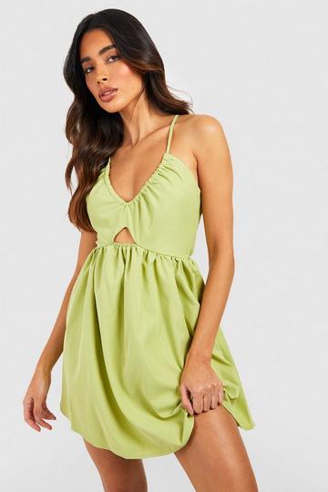 Cut Out Strappy Skater Dress lime