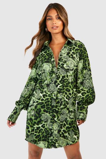 Green Printed Oversized und Shirt Dress