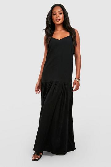 Black V Neck Linen Smock Maxi Dress