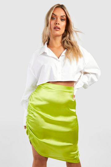 Plus Ruched Side Asymmetric Midi Skirt chartreuse