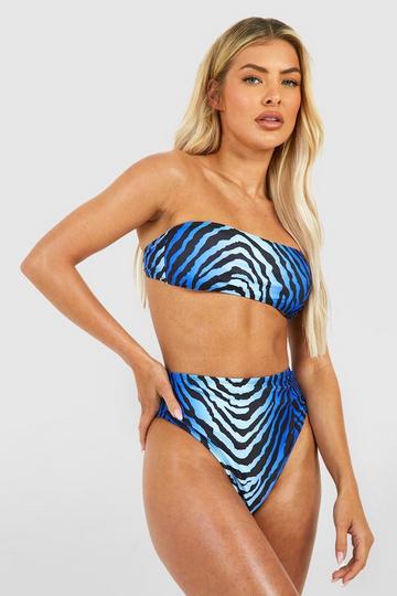 Blue Zebra Bandeau High Waist Bikini Set blue