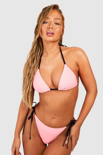 Coral Pink Pastel Triangle Tie Side Bikini Set
