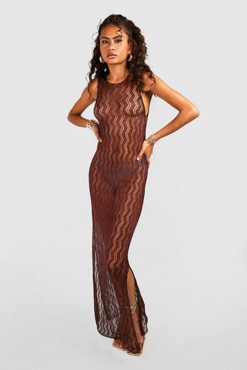 Metallic Crochet Maxi Dress chocolate