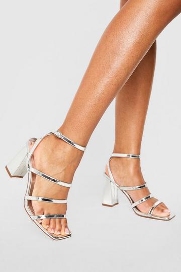 Silver Wide Fit Triple Strap Barely There Block Heel Sandals