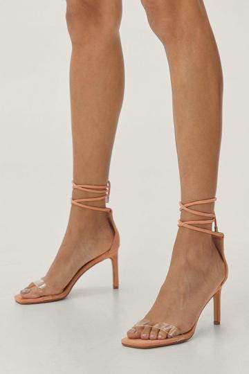 Orange Faux Suede Clear Strap Stiletto Heels