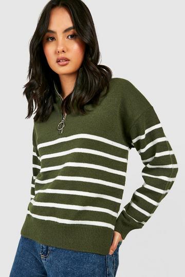 Half Zip Stripe Jumper green