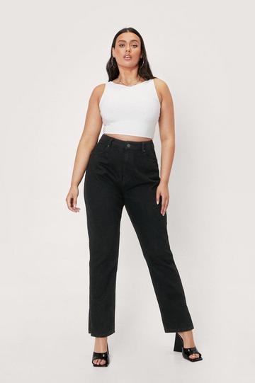 Plus Size Organic Denim Split Hem Mom Jeans black