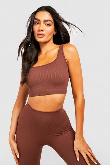 Seamless Contour Ribbed Sleeveless Crop Top chocolate