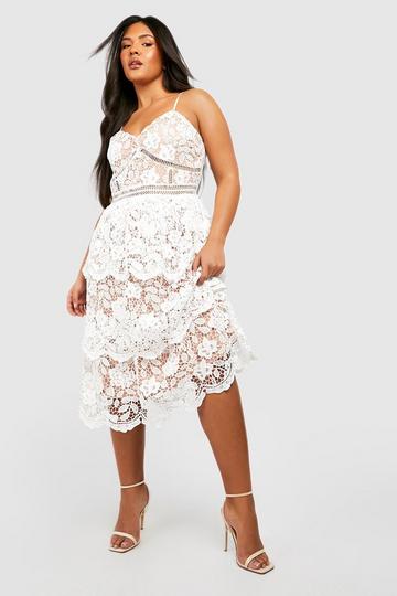 White Plus Premium Lace Peplum Skater Dress