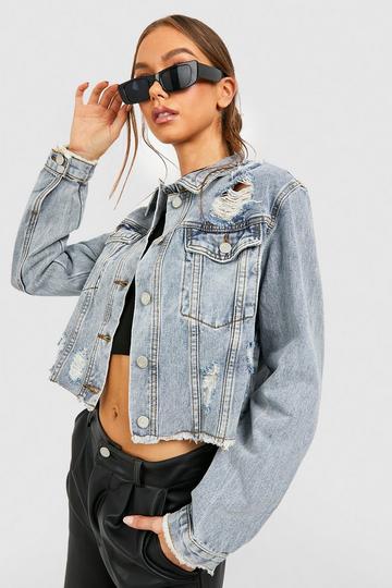 Blue Ripped Western Denim Jacket