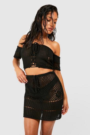 Petite Neon Recycled Crochet Top & Skirt Co-ord black