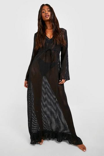 Black Sheer Contrast Lace Cut Out Maxi Dress