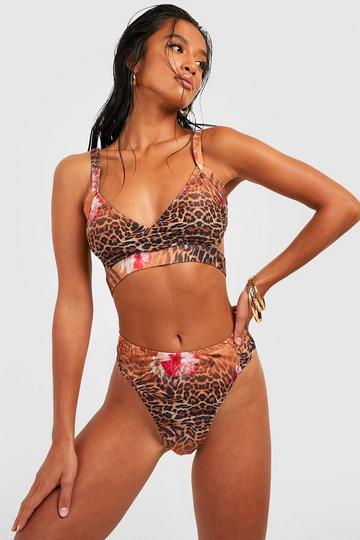 Petite Tropical Leopard Bikini Top natural