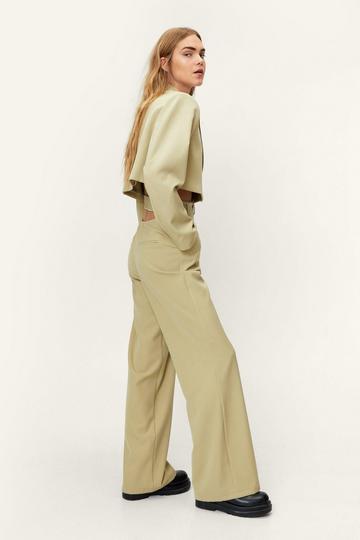Belted Cut Out Pleated Wide Leg Suit Trouser sage